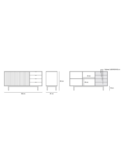 Aparador MIDGAR 165x47x78 cms bl