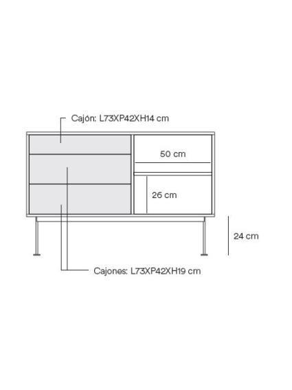 Aparador 1puerta 3cajones YOKO 128x45x81 cms Roble/Crema