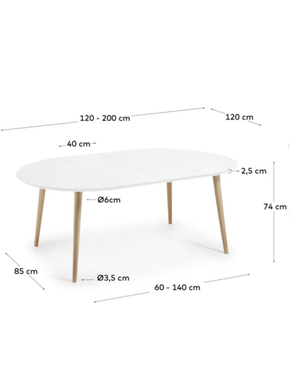 Mesa extensible SOREN 120(200)x120x74 cms