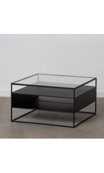 Mesa de centro DECALE metal negro/cristal 70x70x40 cms