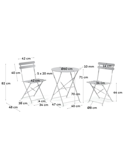 Set plegable TROIS mesa y 2 sillas blanco