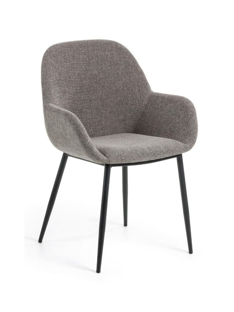 Silla CAMILE con brazos gris claro y patas de acero acabado pintado negro Silla CAMILE con brazos gris claro y patas de acero acabado pintado negro