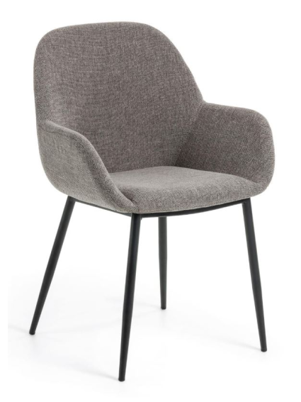 Silla  CAMILE con brazos gris claro y patas de acero acabado pintado negro