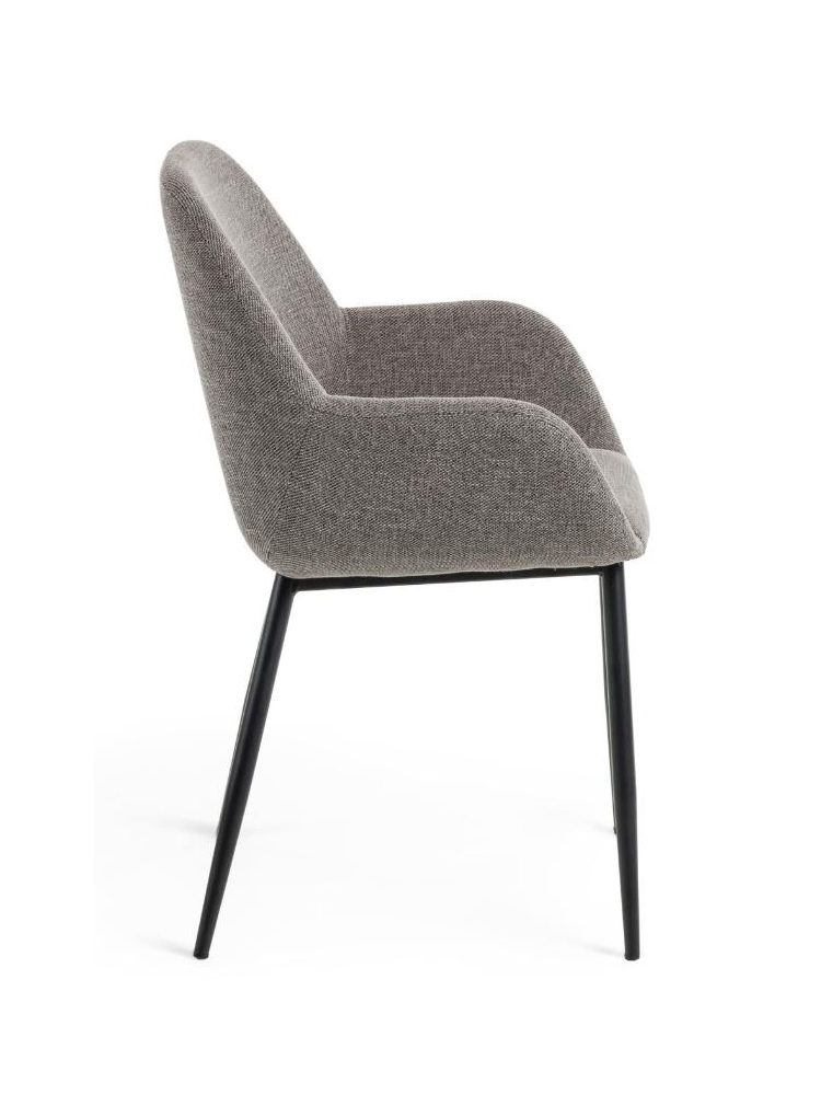 Silla  CAMILE con brazos gris claro y patas de acero acabado pintado negro