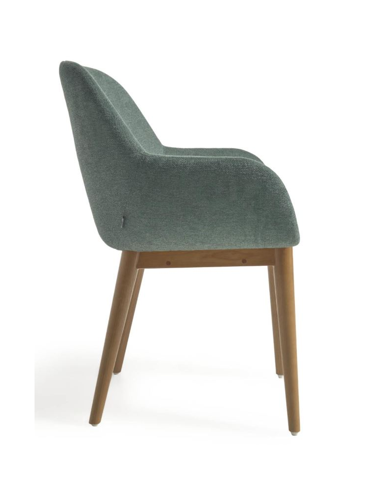 Silla  CAMILE verde y patas de chapa de fresno acabado oscuro