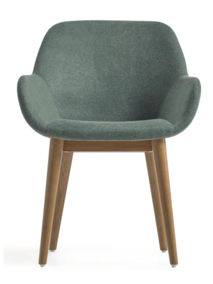 Silla  CAMILE verde y patas de chapa de fresno acabado oscuro