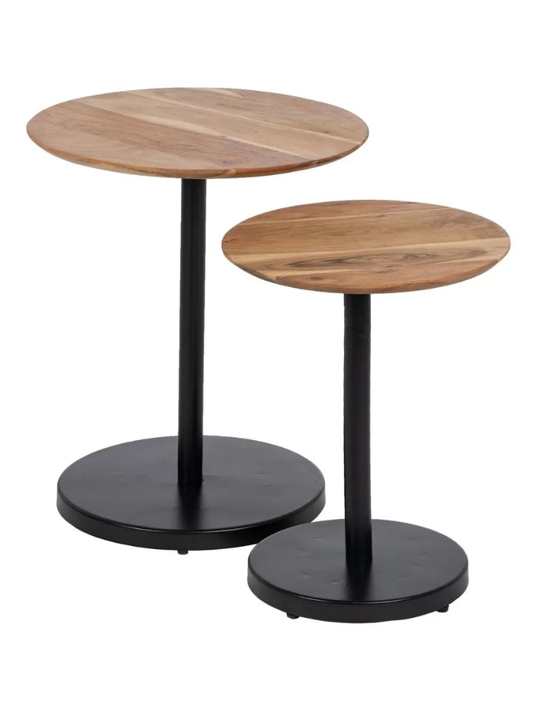 Set 2 mesas auxiliares 50x50x60 cms acacia y hierro