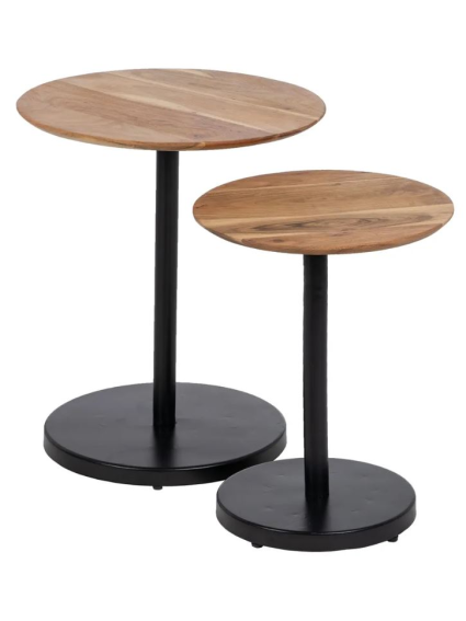 Set 2 mesas auxiliares 50x50x60 cms acacia y hierro