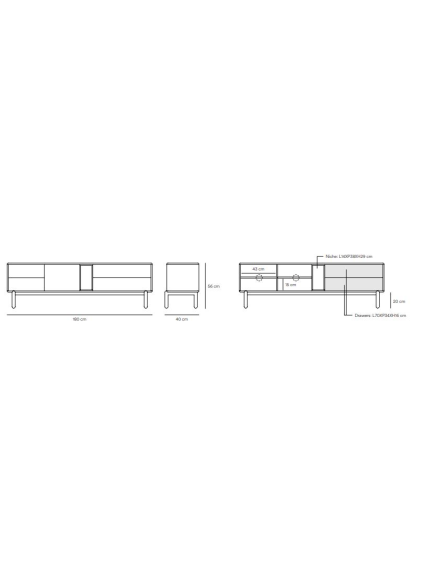 Mueble TV 180x40x56 CORVO  Gris antracita/Roble