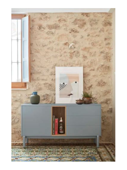 Aparador 140x40x76cms CORVO gris perla/roble