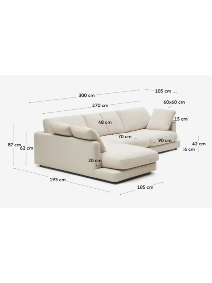 Sofá 300x193x87 cms TOLÓN chaise longue izquierda beige