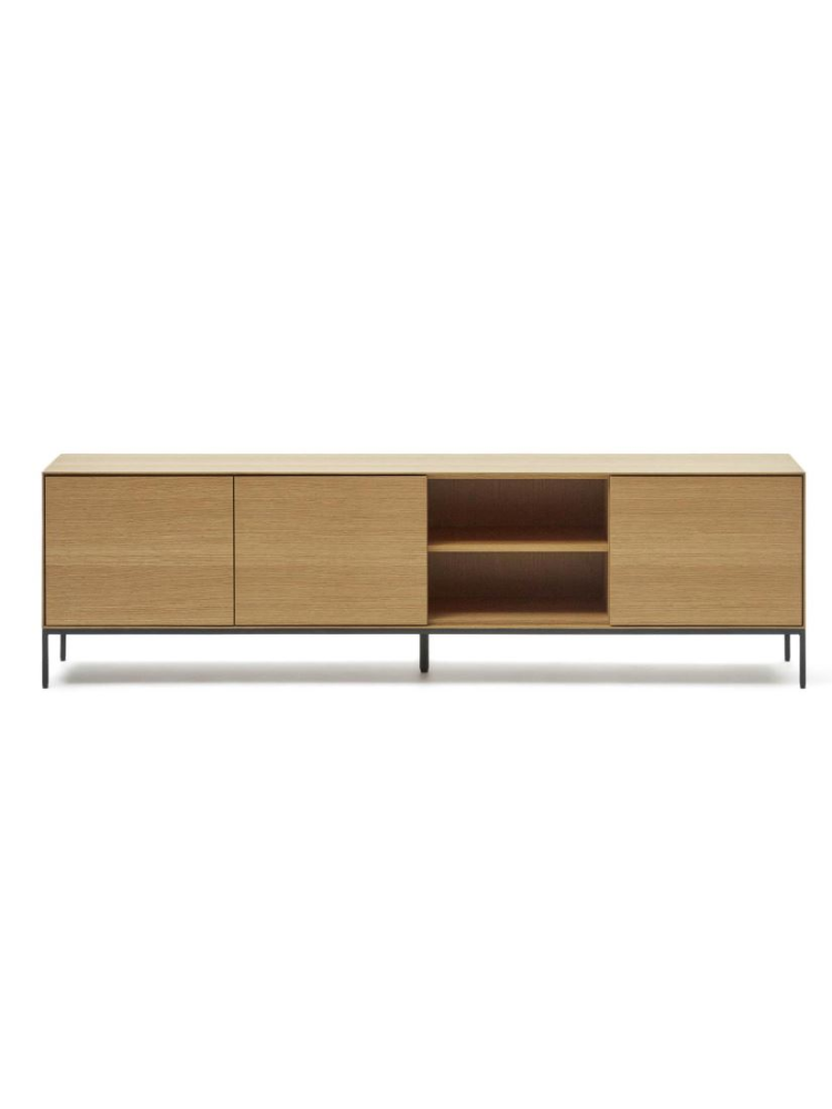 Mueble tv 195x40x55 cms ACTUEL 3 puertas de chapa de roble y patas de acero negro Mueble tv 195x40x55 cms ACTUEL 3 puertas de chapa de roble y patas de acero negro
