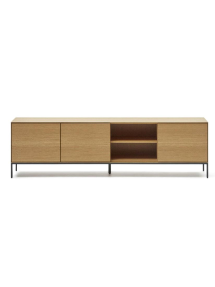 Mueble tv 195x40x55 cms ACTUEL 3 puertas de chapa de roble y patas de acero negro