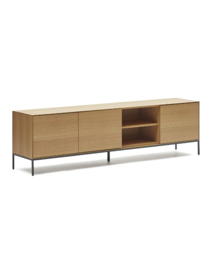 Mueble tv 195x40x55 cms ACTUEL 3 puertas de chapa de roble y patas de acero negro