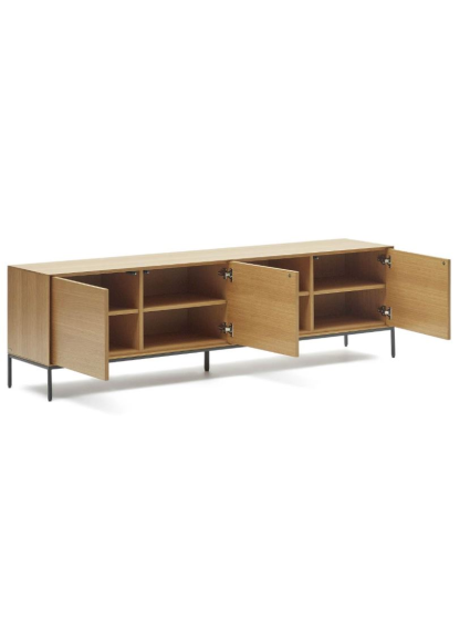 Mueble tv 195x40x55 cms ACTUEL 3 puertas de chapa de roble y patas de acero negro