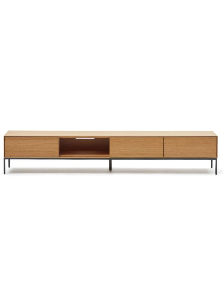 Mueble tv 195x40x35 cms ACTUEL 3 cajones de chapa de roble y patas de acero negro Mueble tv 195x40x35 cms ACTUEL 3 cajones de chapa de roble y patas de acero negro