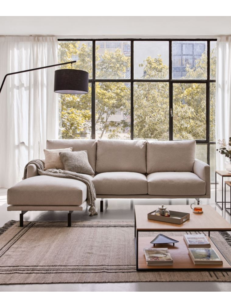 Sofá 254x166x94 cms LEO beige, chaise longue izquierda