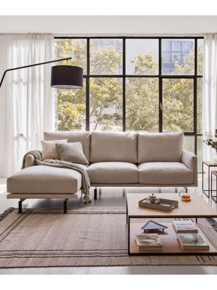Sofá 254x166x94 cms LEO beige, chaise longue izquierda