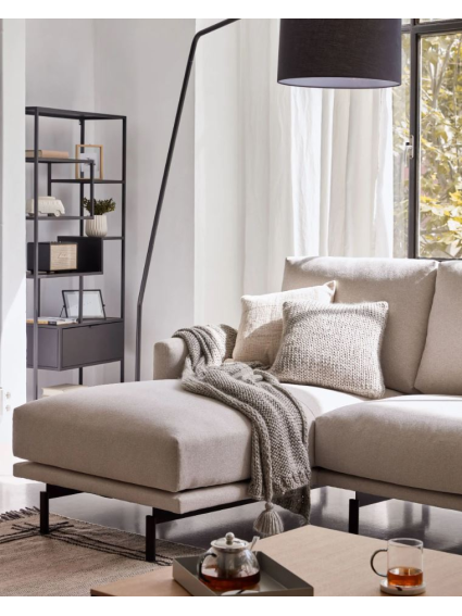 Sofá 254x166x94 cms LEO beige, chaise longue izquierda