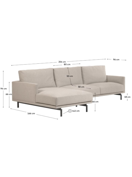 Sofá 254x166x94 cms LEO beige, chaise longue izquierda