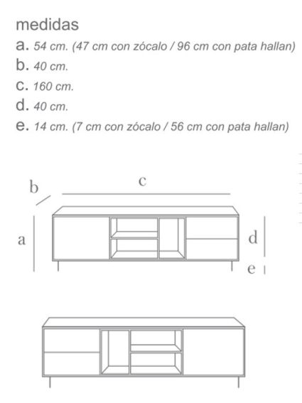 Mueble TV 160 cms ELBA 1 puerta 2 cajones 3 huecos diferentes acabados