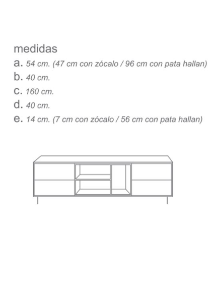 Mueble TV160 cms NIEMEN 4 cajones 3 huecos diferentes acabados