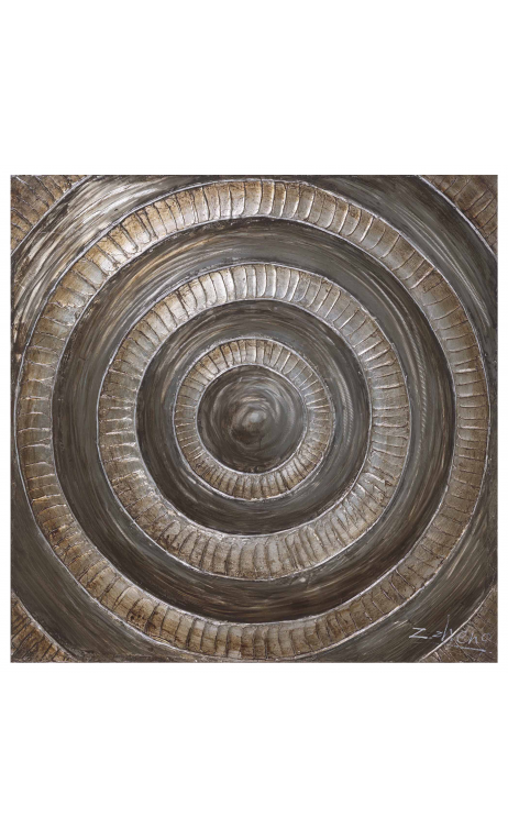 Cuadro Pintura Círculos marrón-oro 100x100 cm