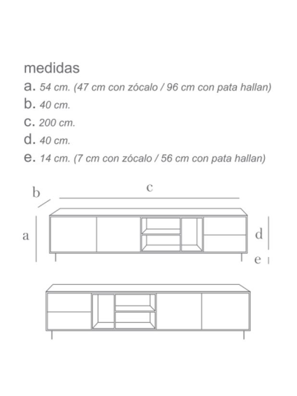 Mueble TV 200 cms JOROL 2 puerta 2 cajones 3 huecos diferentes acabados