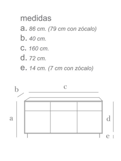 Aparador 160 cms SENA 3 puertas 3 cajones diferentes acabados