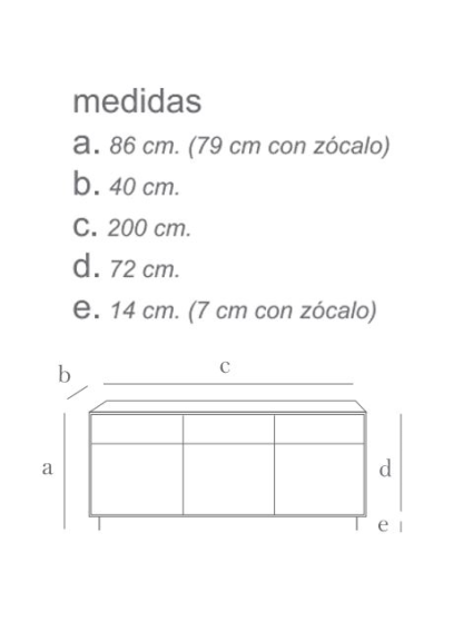 Aparador 200 cms ELBA 3 puertas 3  cajones diferentes acabados