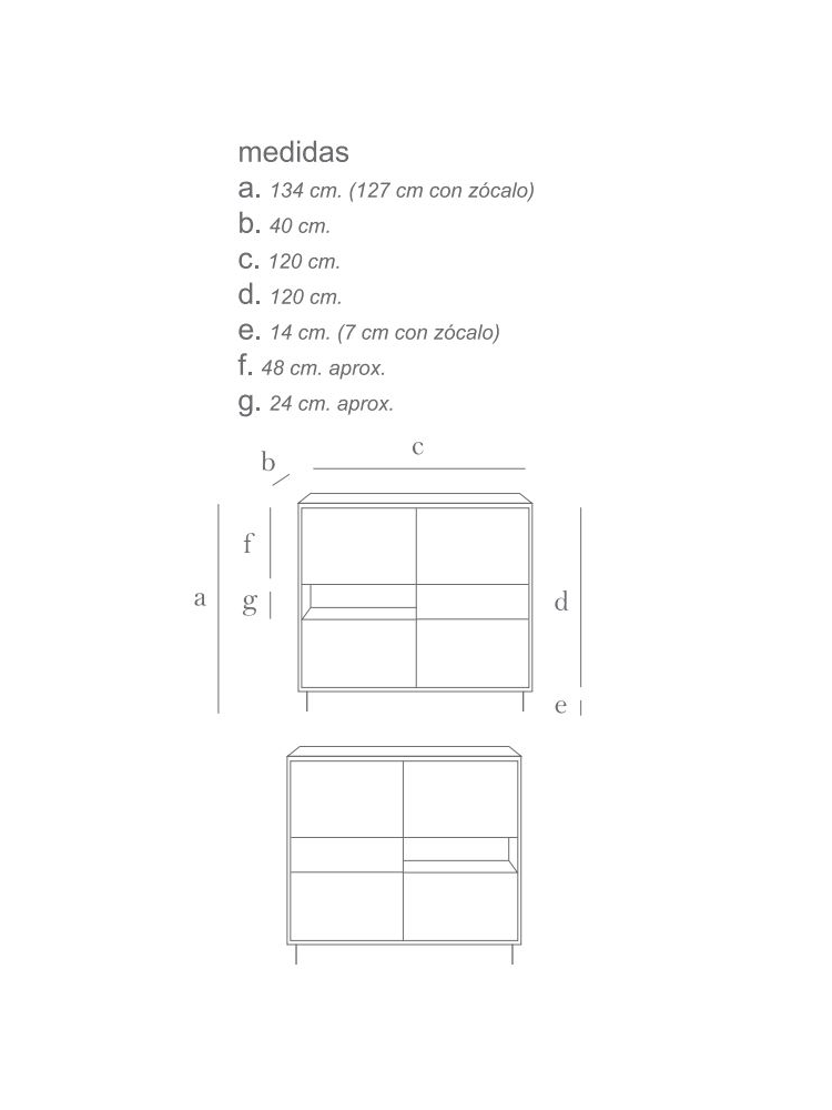 Aparador  alto 120 cms SENA 4 puertas 1 cajón 1 hueco diferentes acabados