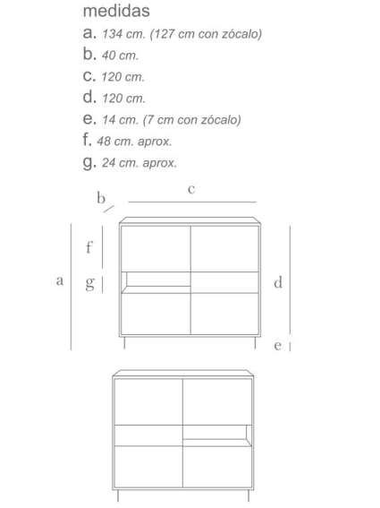 Aparador alto 120 cms SENA 4 puertas 1 cajón 1 hueco diferentes acabados