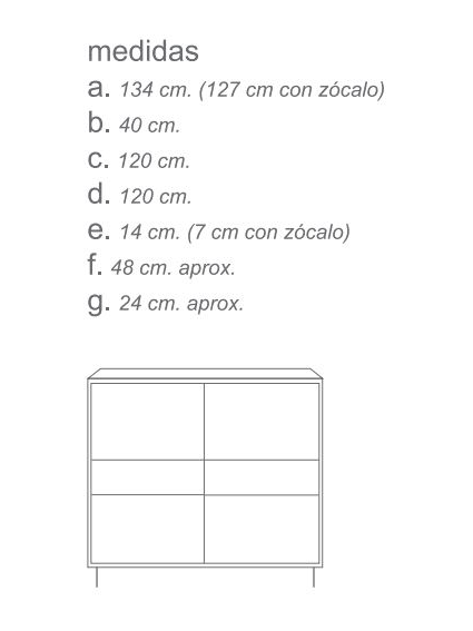 Aparador  alto 120 cms SENA 4 puertas 2 cajones diferentes acabados