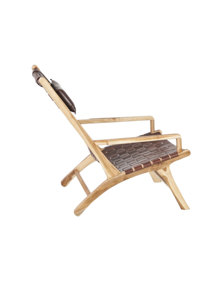 SILLÓN MARRÓN MADERA TECA-PIEL SALÓN 66 X 97 X 90 CM