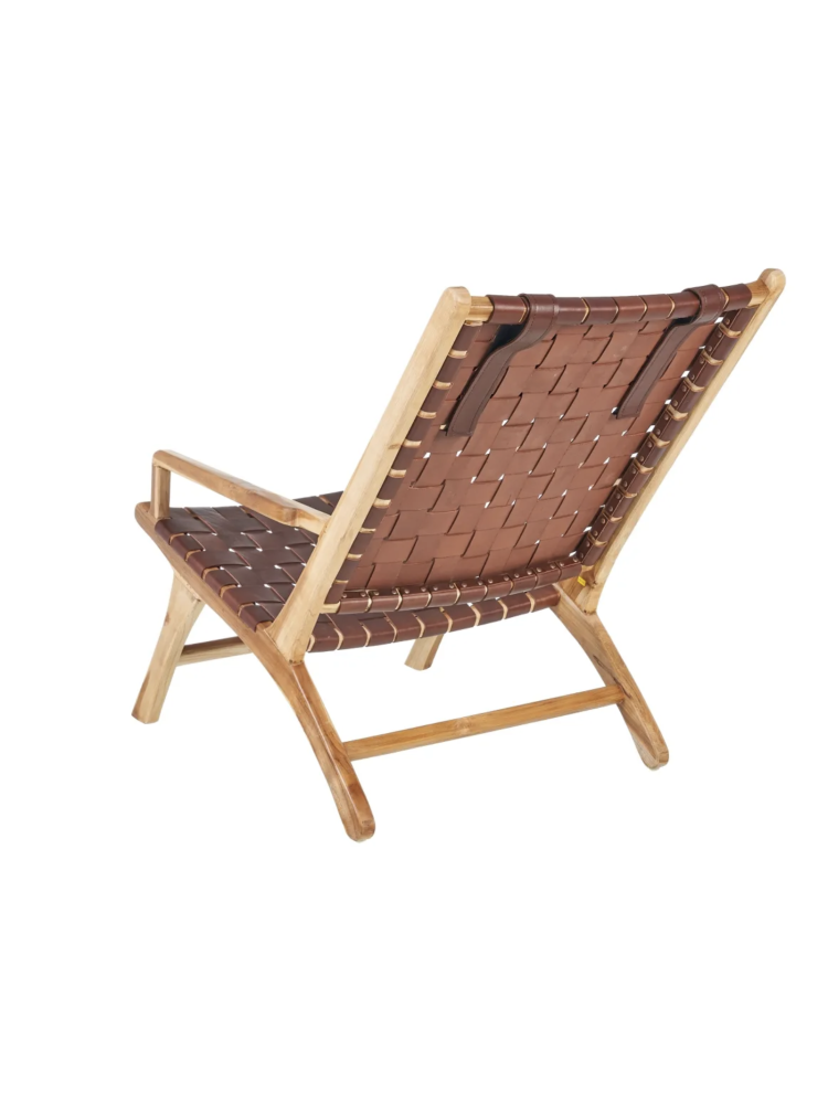 SILLÓN MARRÓN MADERA TECA-PIEL SALÓN 66 X 97 X 90 CM