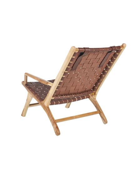 SILLÓN MARRÓN MADERA TECA-PIEL SALÓN 66 X 97 X 90 CM