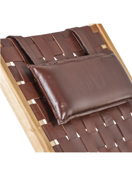 SILLÓN MARRÓN MADERA TECA-PIEL SALÓN 66 X 97 X 90 CM
