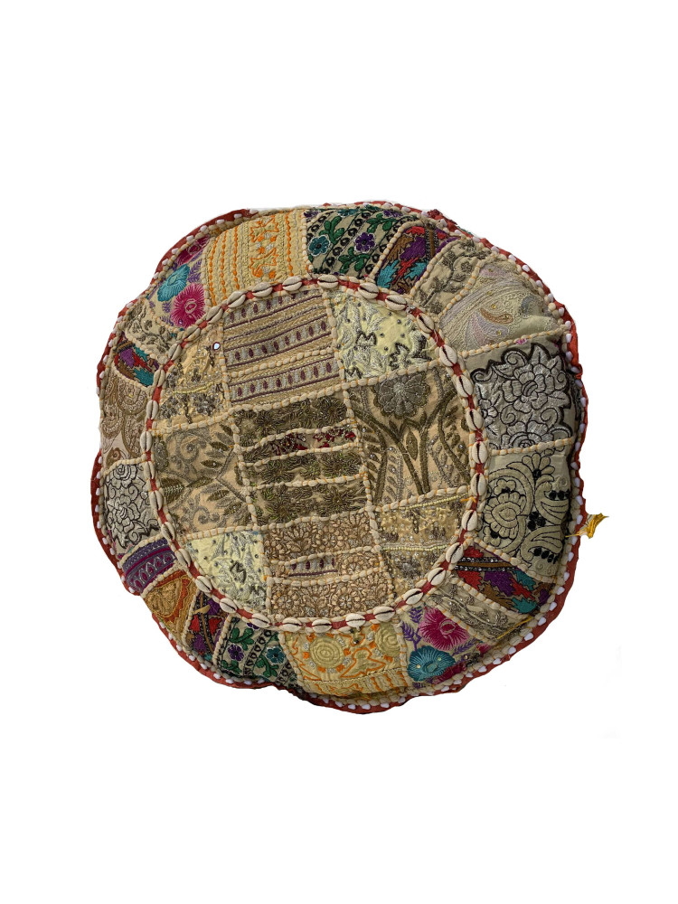 Pouf Ètnico Beige bordado 60x60x30 cm