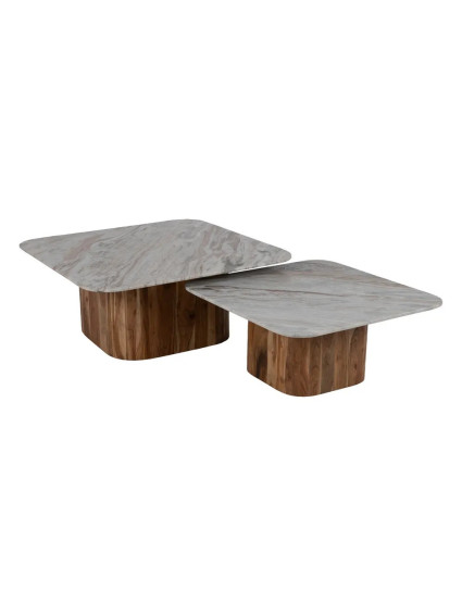 CERES Set mesa de centro mármol, madera de acacia.
