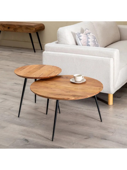 ORIÓN set de mesa de centro natural madera-metal