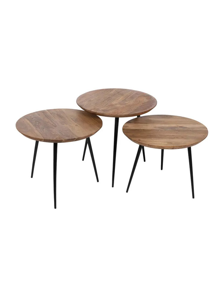 POLARIS set de tres mesas de centro natural madera-metal POLARIS set de tres mesas de centro natural madera-metal