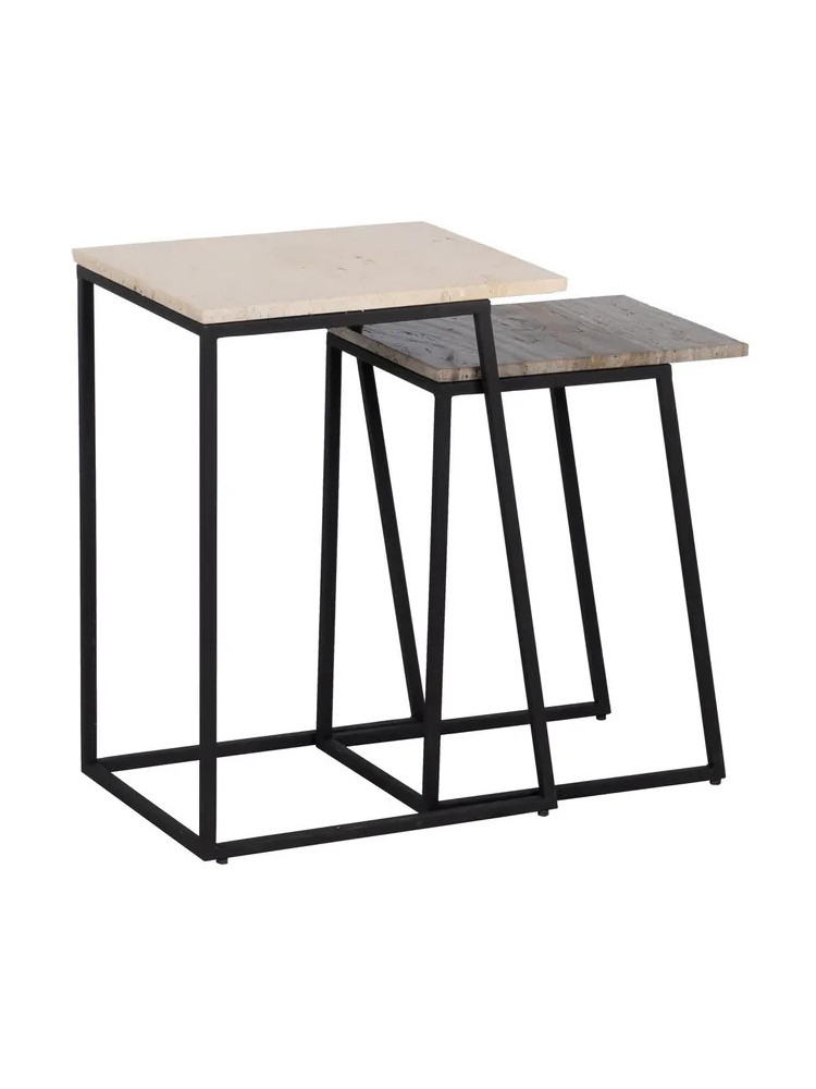 LUCENA set 2 mesas crema-marrón mármol