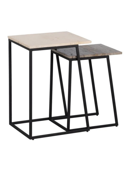 LUCENA set 2 mesas crema-marrón mármol