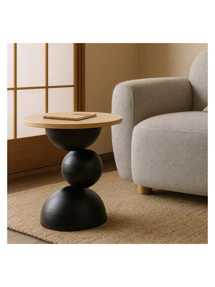 MONTILLA mesa auxiliar beige-negro metal-mármol