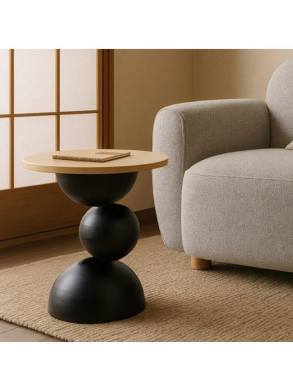 MONTILLA mesa auxiliar beige-negro metal-mármol