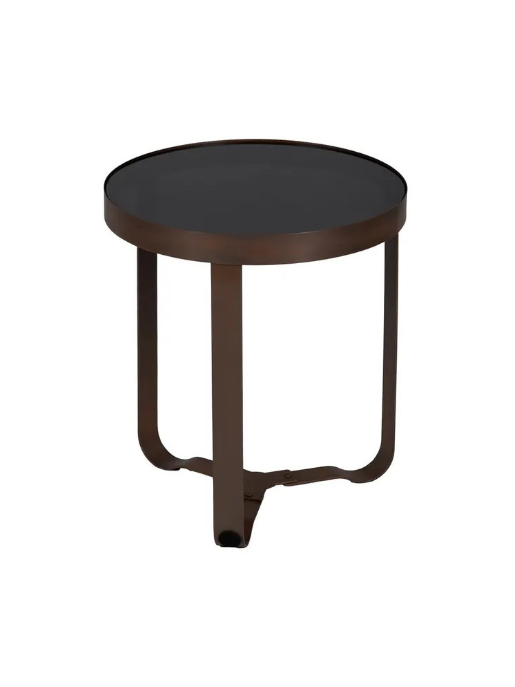 MOCOA  PEQUEÑA mesa auxiliar marrón metal-cristal