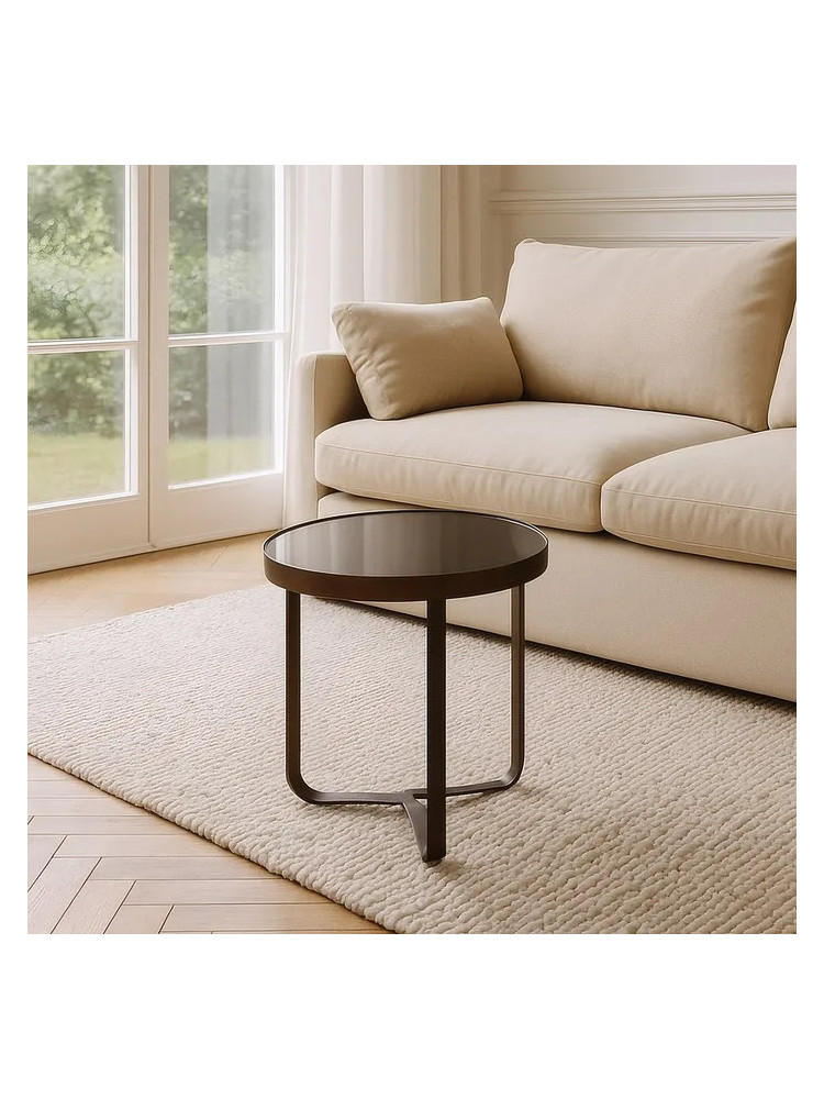MOCOA  GRANDE mesa auxiliar marrón metal-cristal