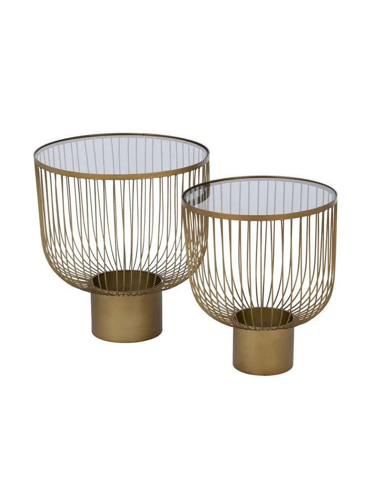 MEDELLIN SET  set 2 mesas auxiliares oro metal-cristal