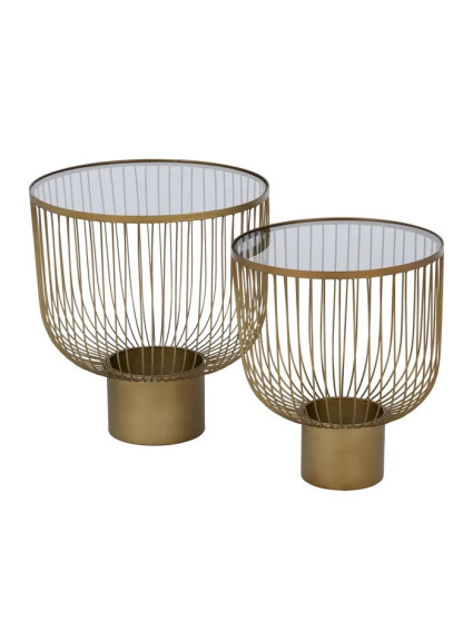 MEDELLIN SET  set 2 mesas auxiliares oro metal-cristal