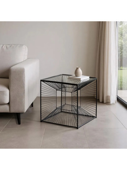 MONTEMAYOR mesa auxiliar negra metal-cristal